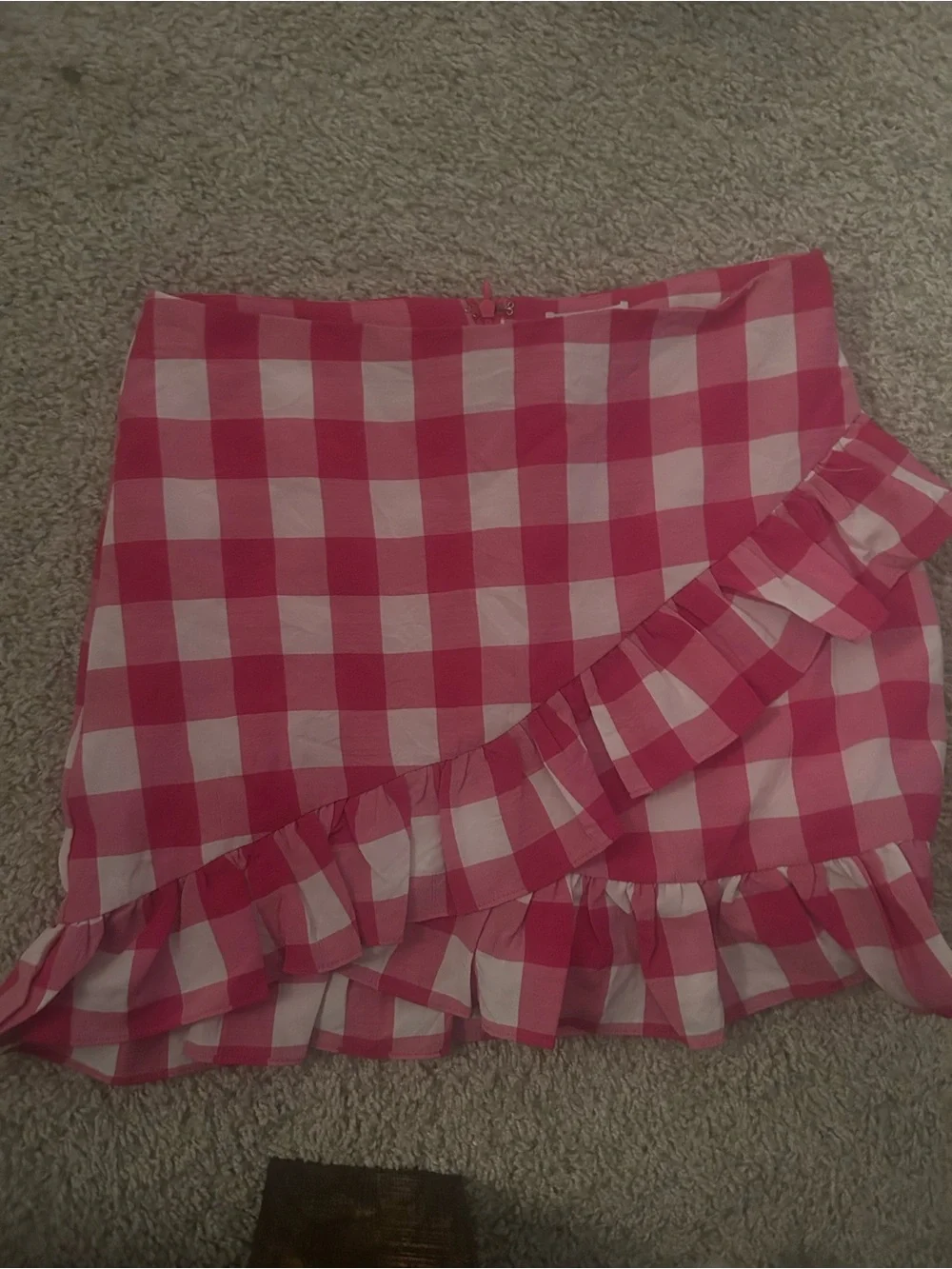 TCEC Pink and White Gingham Ruffle Wrap Mini Skirt